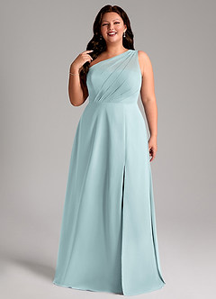 Azazie Phaedra Bridesmaid Dresses Mist A-Line One Shoulder Chiffon Dress image13
