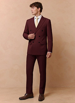 front Collins Burgundy Double Breasted Wool Blend Suit