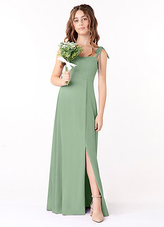 Azazie Rosey Junior Matcha A-Line Sweetheart Neckline Chiffon Dress image4