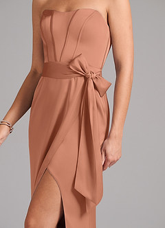 Azazie Jamie Robes de demoiselle d'honneur Robe Trapèze Convertible en Satin extensible Sans bretelle Bronze image7
