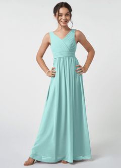Azazie Kora Junior Aqua A-Line Pleated Chiffon Dress image1