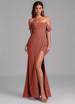 Azazie Johana Jurken voor bruidsmeisjes Converteerbaar Jurk van Chiffon met Zeemeermin Off the Shoulder Kastanjebruin image3