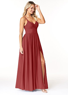 Azazie Dominic Bridesmaid Dresses Rust A-Line V-Neck Pleated Chiffon Dress image4