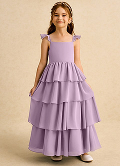 Azazie Boba vestidos de niña de las flores Vestido de Glicinia de Gasa de Corte En A con Escote Cuadrado image6