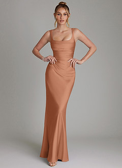 Azazie Agustina Robes de demoiselle d'honneur Robe Sirène en Satin extensible Corset Bronze image1