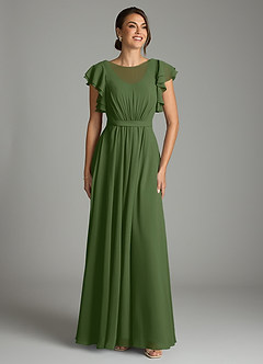 Azazie Daphne Modest Bridesmaid Dresses A-Line Ruffled Chiffon Floor-Length Dress image1