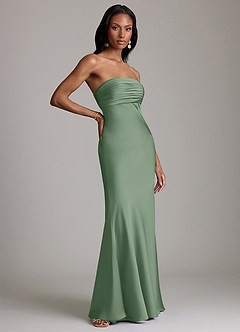 Azazie Saylor Brudtärnklänningar Klä av Sjöjungfru i Stretch Satin Axelbandslös Matcha image4