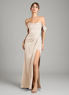 Azazie Johana Bridesmaid Dresses White Alabaster Mermaid Off the Shoulder Stretch Satin Convertible Dress image6