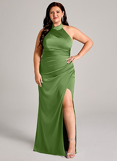 Azazie Jemma Brautjungfernkleider Etui Plissee Stretch-Satin Kleid Basilikum image10