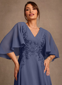Azazie Tilda Brudens mor kjoler A-Line Blonder Chiffon Gulv-længde Kjole image5