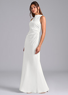 Azazie Evadne Bridesmaid Dresses White Sheath Pleated Chiffon Dress image1