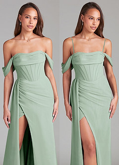Azazie Amyra Bridesmaid Dresses Agave Sheath Off the Shoulder Chiffon Convertible Dress image9