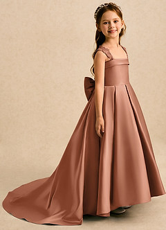 Azazie Genie Flower Girl Dresses Bronzer Ball-Gown Off the Shoulder Matte Satin Dress image1
