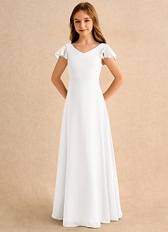 Azazie Nari Junior Formal vestidos de niña de las flores Vestido de Marfil de Gasa de Corte en A con Con mangas image6