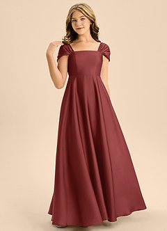 Azazie Rowena Junior Terracotta A-Line Bow Stretch Satin Dress image4