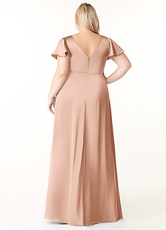 Azazie Soren Bridesmaid Dresses Rose Gold A-Line Pleated Stretch Satin Dress image9