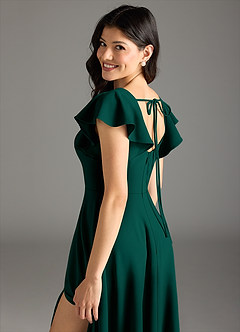 Azazie Bondi Bridesmaid Dresses Pine A-Line Ruched Stretch Crepe Dress image7