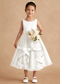 Azazie Posy Flower Girl Dresses Ivory A-Line Beaded Tulle Dress image4