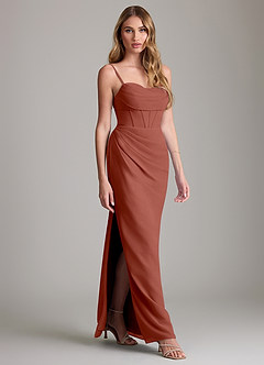 Azazie Mai Bridesmaid Dresses Auburn Sheath Pleated Chiffon Dress image3