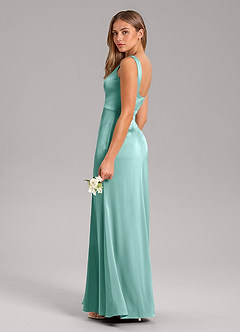 Azazie Frostine Bridesmaid Dresses Aqua A-Line Bow Stretch Satin Dress image7