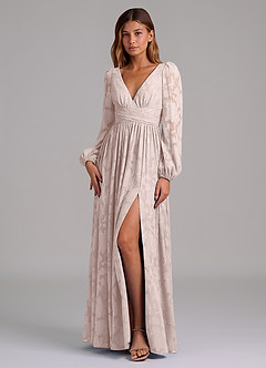 Azazie Norah Vestidos de damas de honor Vestido de Rosa Rubor de Devorado Floral de Corte en A con Manga larga image5