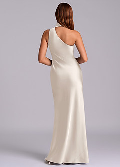Azazie Seona Brudtärnklänningar Klänning av Sjöjungfru i Stretch Satin One-shoulder Vit Alabaster image4