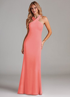 Azazie Doretta Bridesmaid Dresses Coral Mermaid Pleated Chiffon Dress image3