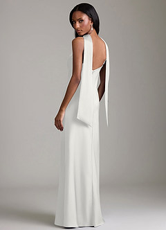 Azazie Cassiana Bridesmaid Dresses White Mermaid Pleated Stretch Satin Dress image2