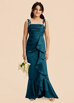 Azazie Ryan Junior Ink Blue Sheath Bow Stretch Satin Dress image6