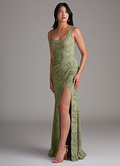 Azazie Mero Bridesmaid Dresses Pistachio Sheath Pleated Floral Burnout Dress image2