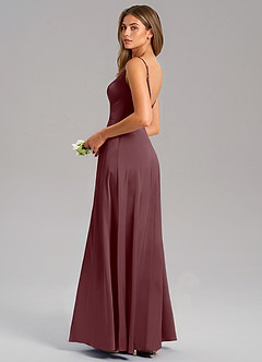 Azazie Talina Robes de demoiselle d'honneur Robe Trapèze en Satin extensible Sangria image6