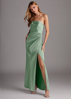 Azazie Lexie At-home Try On Dresses Agave Sheath Strapless Stretch Satin Convertible Dress image3