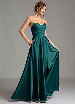 Azazie Ayla Abiti da Damigella Abito A-Line in Raso Elasticizzato Corsetto Verde Pavone image6