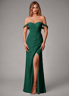 Azazie Haisley Jurken voor bruidsmeisjes Converteerbaar Jurk van Chiffon met Kolom Off the Shoulder Smaragd image4
