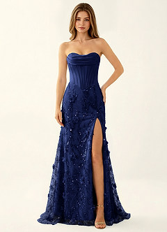 Iliana Navy Blue 3D Flower Beaded Corset Dress image3