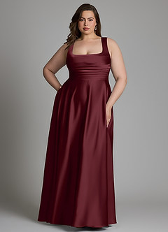 Azazie Azaria Robes de demoiselle d'honneur Robe Trapèze en Satin extensible Corset Cabernet image7