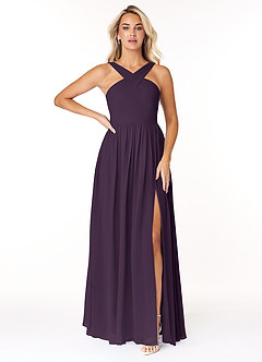Azazie Elvira Bridesmaid Dresses Plum A-Line Pleated Chiffon Dress image1