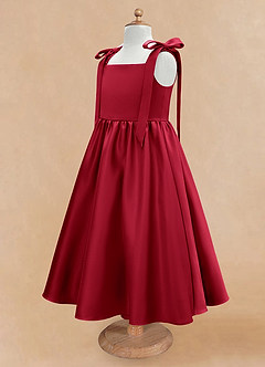 Azazie Chelsie Flower Girl Dresses Scarlet A-Line Bow Matte Satin Dress image7