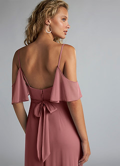 Azazie Fiena Bridesmaid Dresses Desert Rose A-Line V-neck Ruched Mesh Dress image5