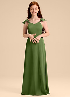 Azazie Everett Junior Juniper A-Line Bow Stretch Satin Dress image4