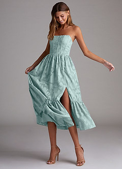 Azazie Delphina Brautjungfernkleider Wandelbar A-Linie Schulterfrei Blumen-Burnout Kleid Nebel image3