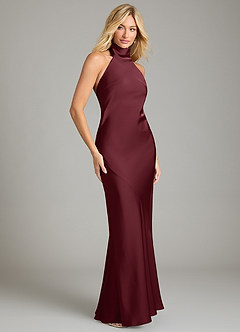 Azazie Velli Bridesmaid Dresses Cabernet Mermaid High Neck Stretch Satin Dress image4