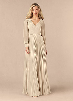Azazie Zina Mother of the Bride Dresses Champagne A-Line Pleated Chiffon Dress image5
