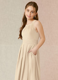 Azazie Bibiane A-Line Pleated Chiffon Floor-Length Junior Bridesmaid Dress image7