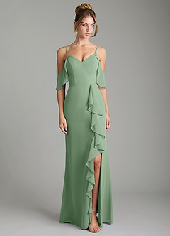 Azazie Alexys Bridesmaid Dresses Matcha Sheath Off the Shoulder Chiffon Dress image1