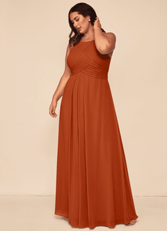 Azazie Ginger Bridesmaid Dresses Burnt Orange A-Line Halter Pleated Chiffon Dress image12