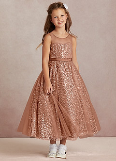 Azazie Siwa Flower Girl Dresses Bronzer A-Line Beaded Tulle Dress image2