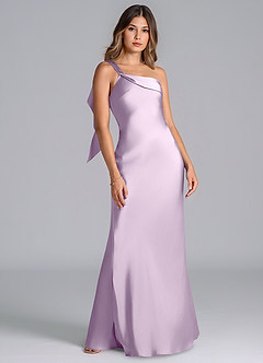 Azazie Driea Bridesmaid Dresses Frosted Lilac Mermaid One Shoulder Stretch Satin Dress image7