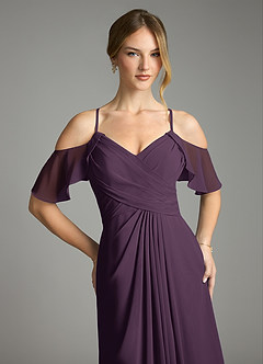 Azazie Dakota Bridesmaid Dresses Plum A-Line V-Neck Pleated Chiffon Dress image11