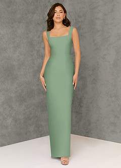 Azazie Flori Bridesmaid Dresses Matcha Sheath Square Neckline Chiffon Dress image1